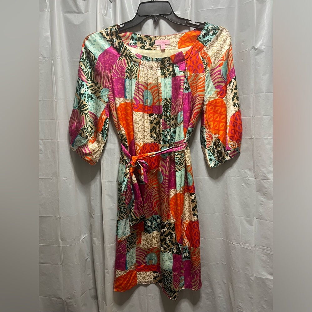 Lilly Pulitzer Silk Patchwork Knee-Length Dress W… - image 1